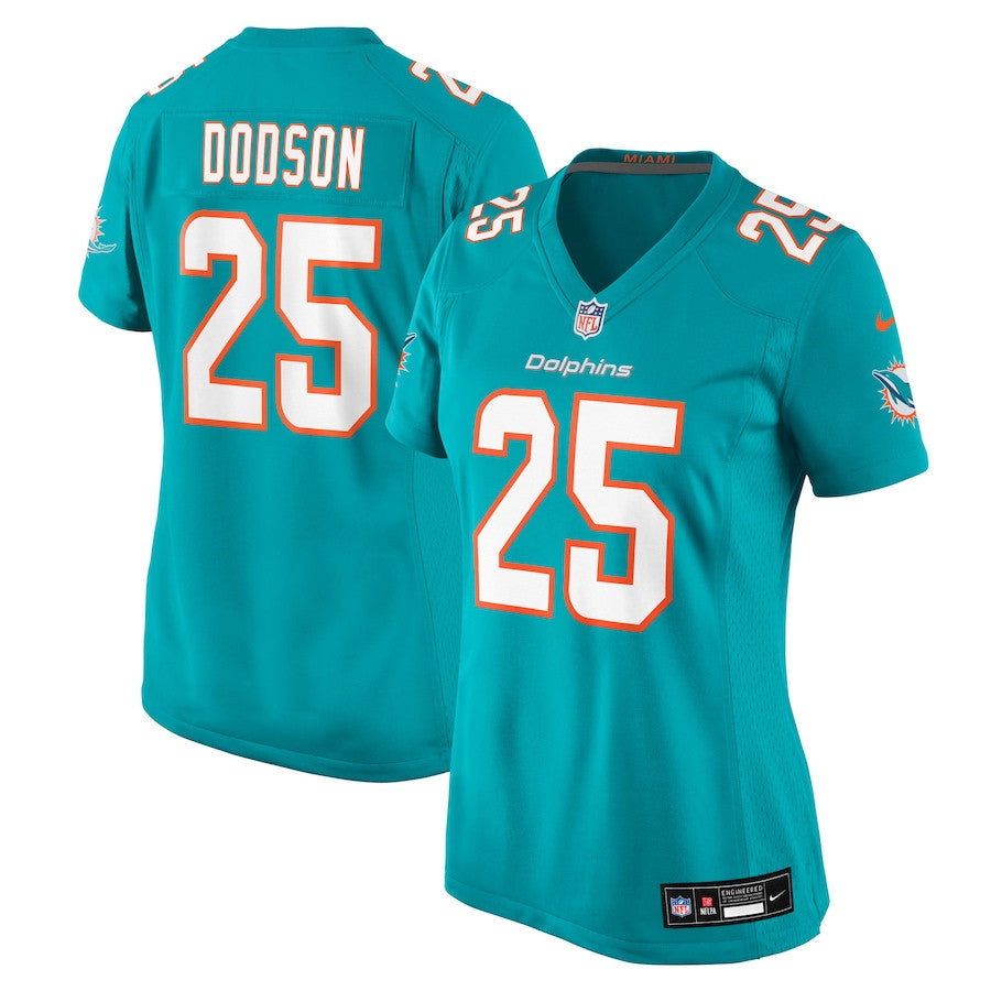 Tyrel Dodson 25 Miami Dolphins Women's Team Game Jersey - Aqua