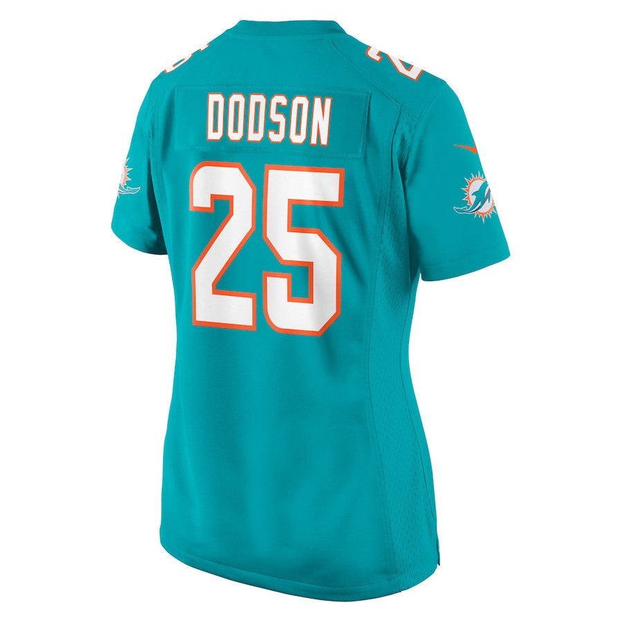 Tyrel Dodson 25 Miami Dolphins Women's Team Game Jersey - Aqua