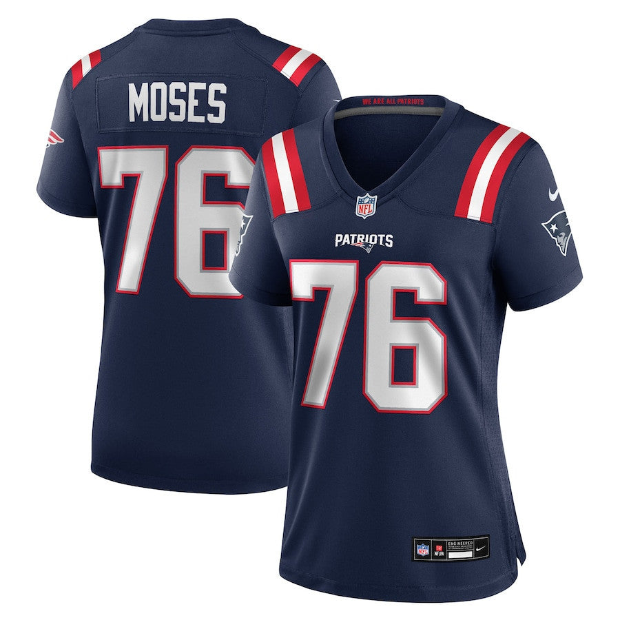 Morgan Moses 76 New England Patriots Women's Team Game Jersey - Navy