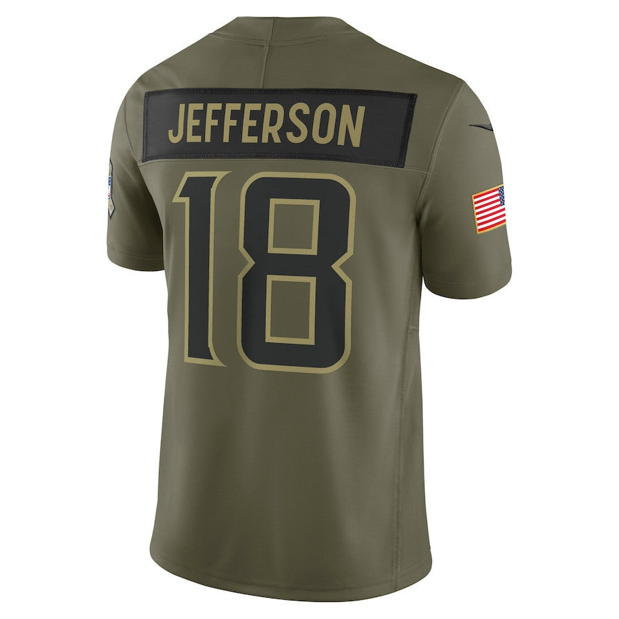 Justin Jefferson 18 Minnesota Vikings 2025 Salute To Service Men Jersey - Olive