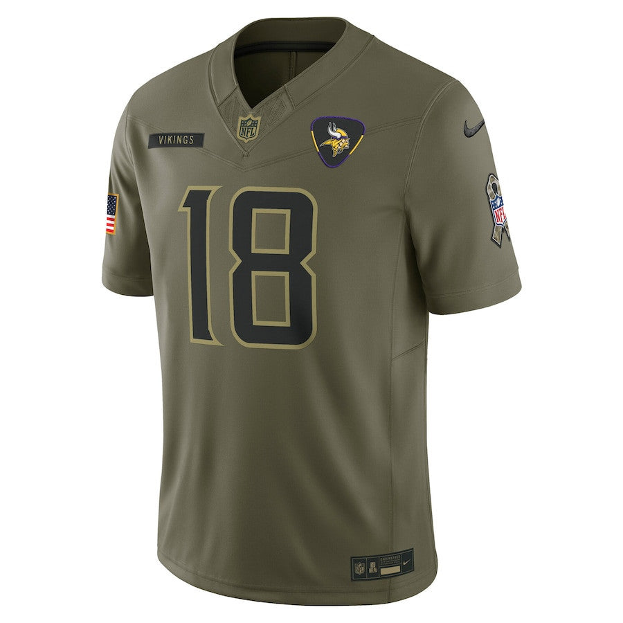 Justin Jefferson 18 Minnesota Vikings 2025 Salute To Service Men Jersey - Olive