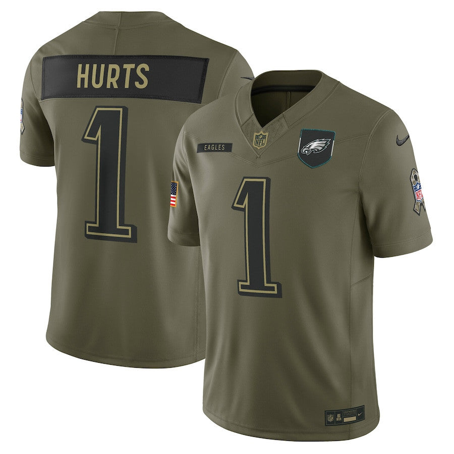 Jalen Hurts 1 Philadelphia Eagles 2025 Salute To Service Men Jersey - Olive