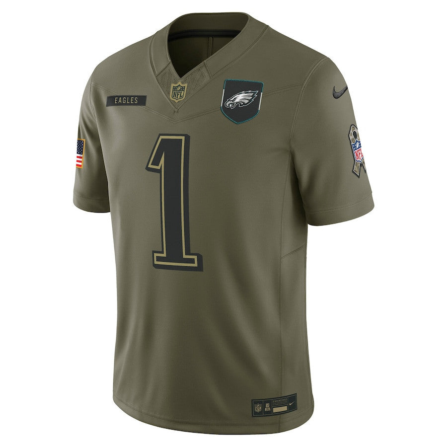 Jalen Hurts 1 Philadelphia Eagles 2025 Salute To Service Men Jersey - Olive