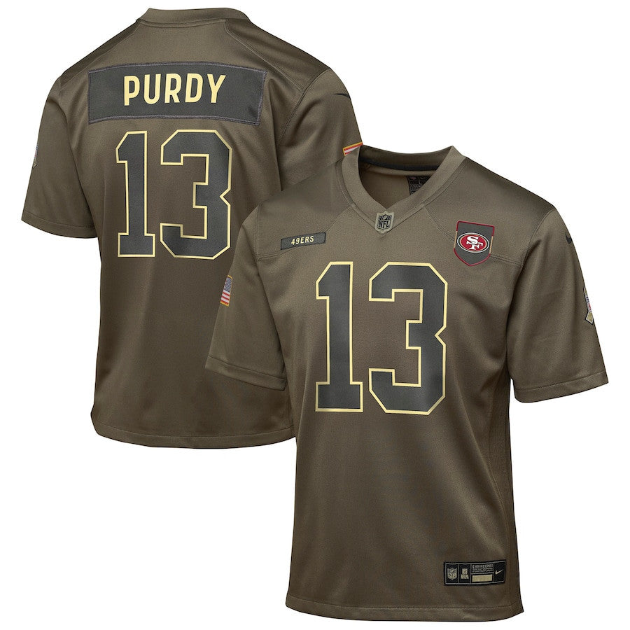 Brock Purdy 13 San Francisco 49ers 2025 Salute to Service YOUTH Jersey - Olive