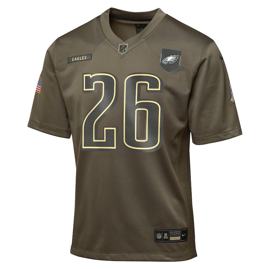 Saquon Barkley 26 Philadelphia Eagles 2025 Salute to Service YOUTH Jersey - Olive