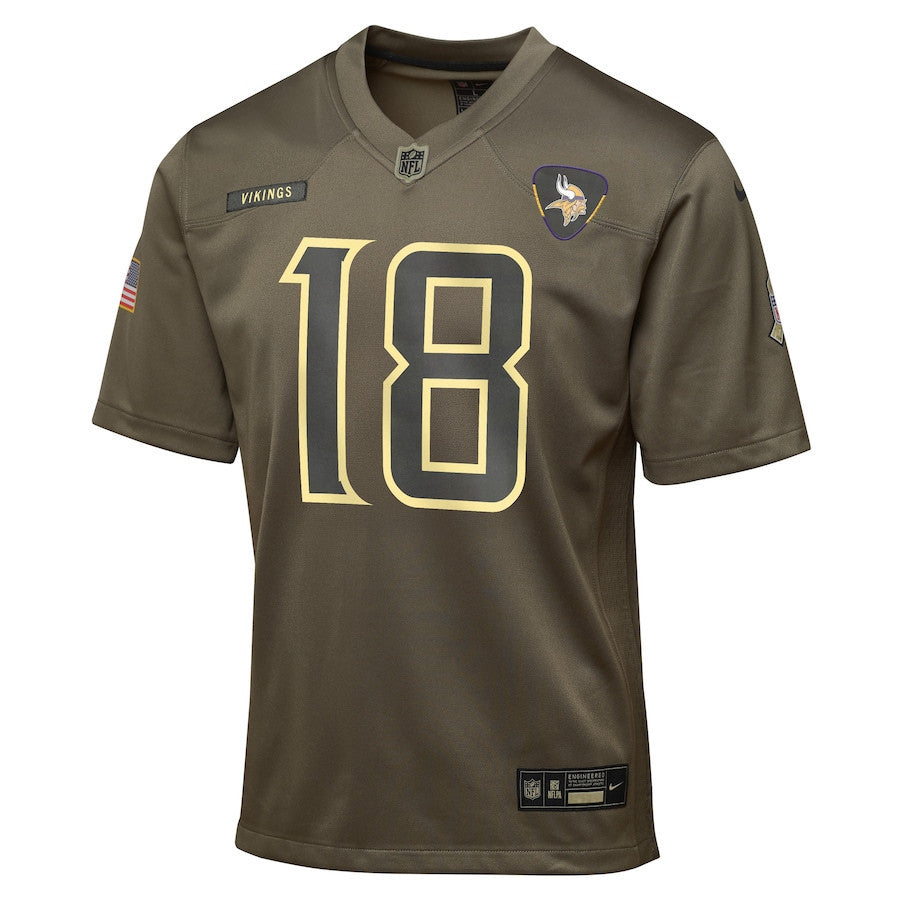 Justin Jefferson 18 Minnesota Vikings 2025 Salute to Service YOUTH Jersey - Olive