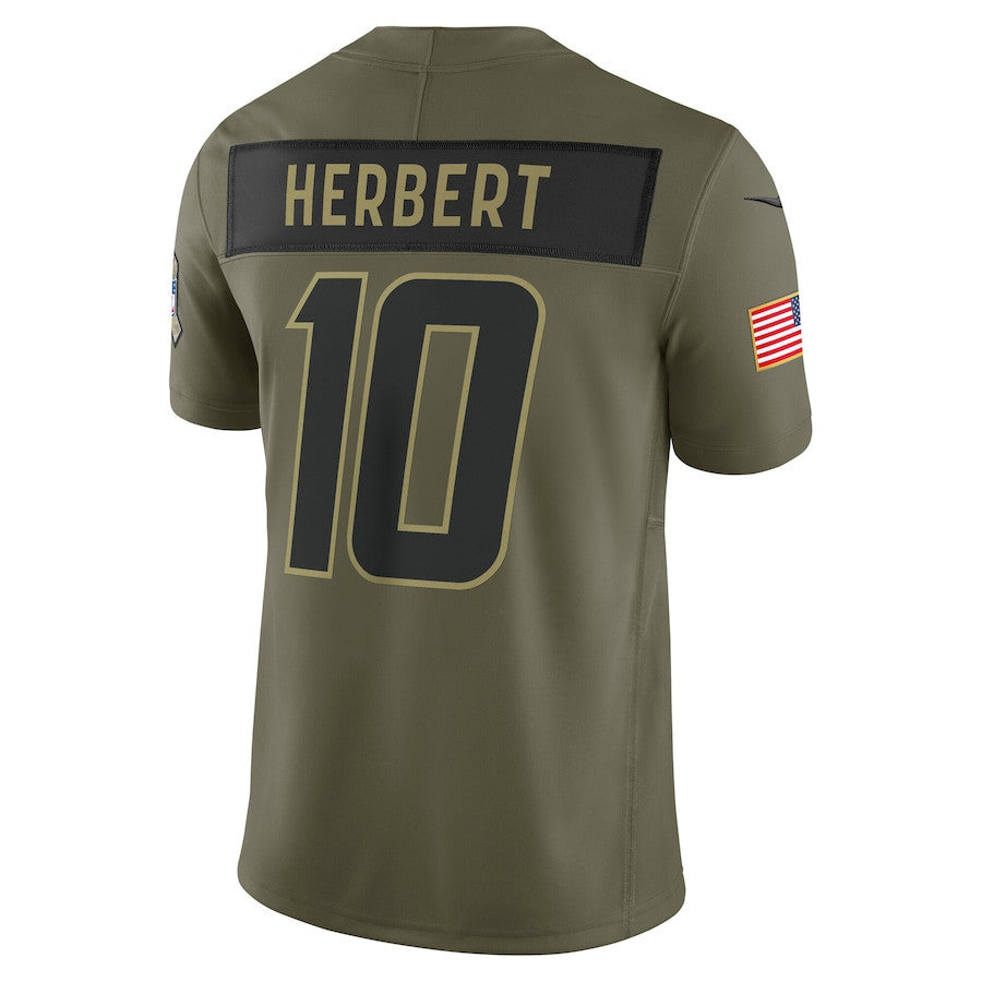 Justin Herbert 10 Los Angeles Chargers 2025 Salute To Service Men Jersey - Olive