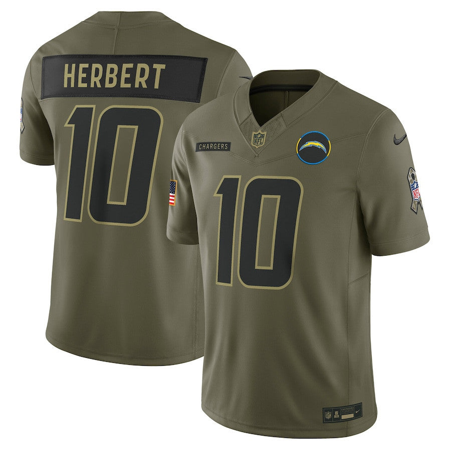Justin Herbert 10 Los Angeles Chargers 2025 Salute To Service Men Jersey - Olive