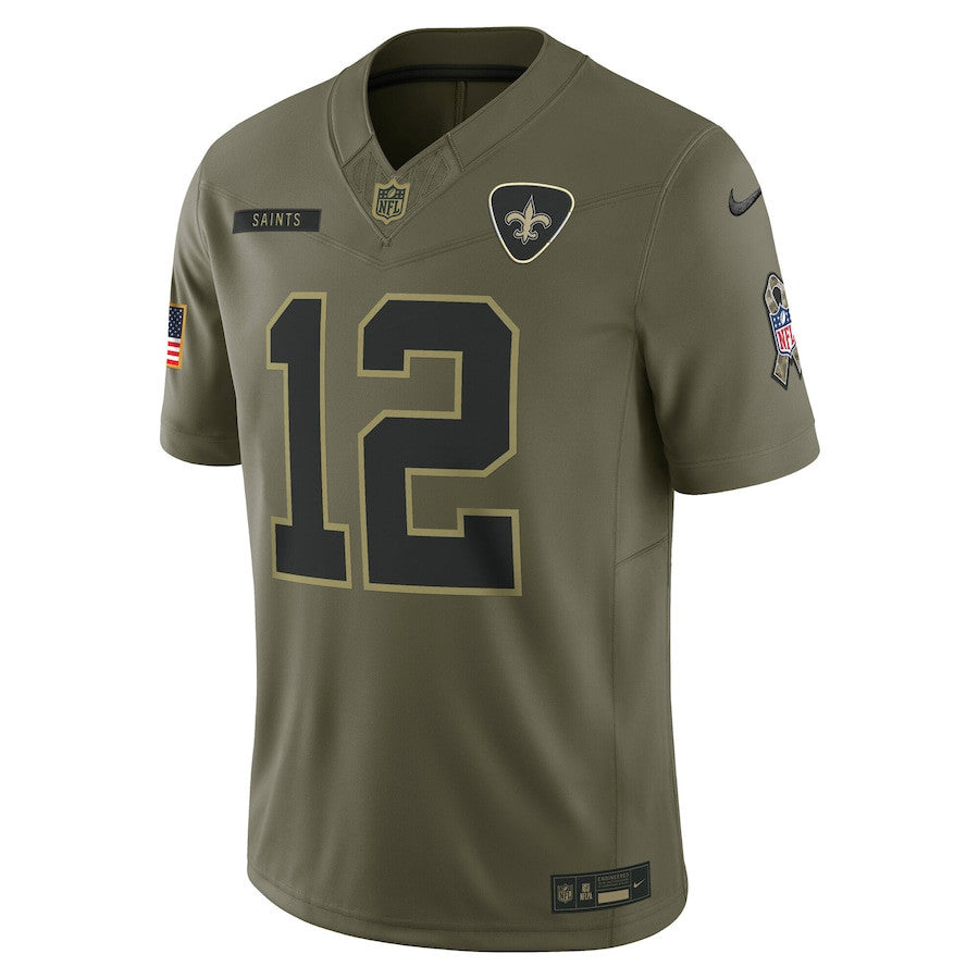 Chris Olave 12 New Orleans Saints 2025 Salute To Service Men Jersey - Olive