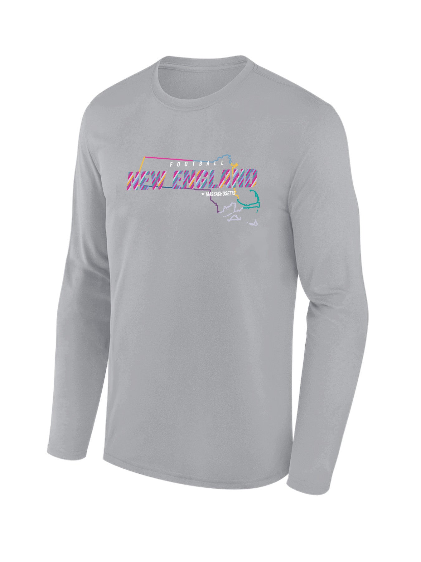 New England Patriots Long Sleeve T-Shirt – State Outline Print – Sport Grey