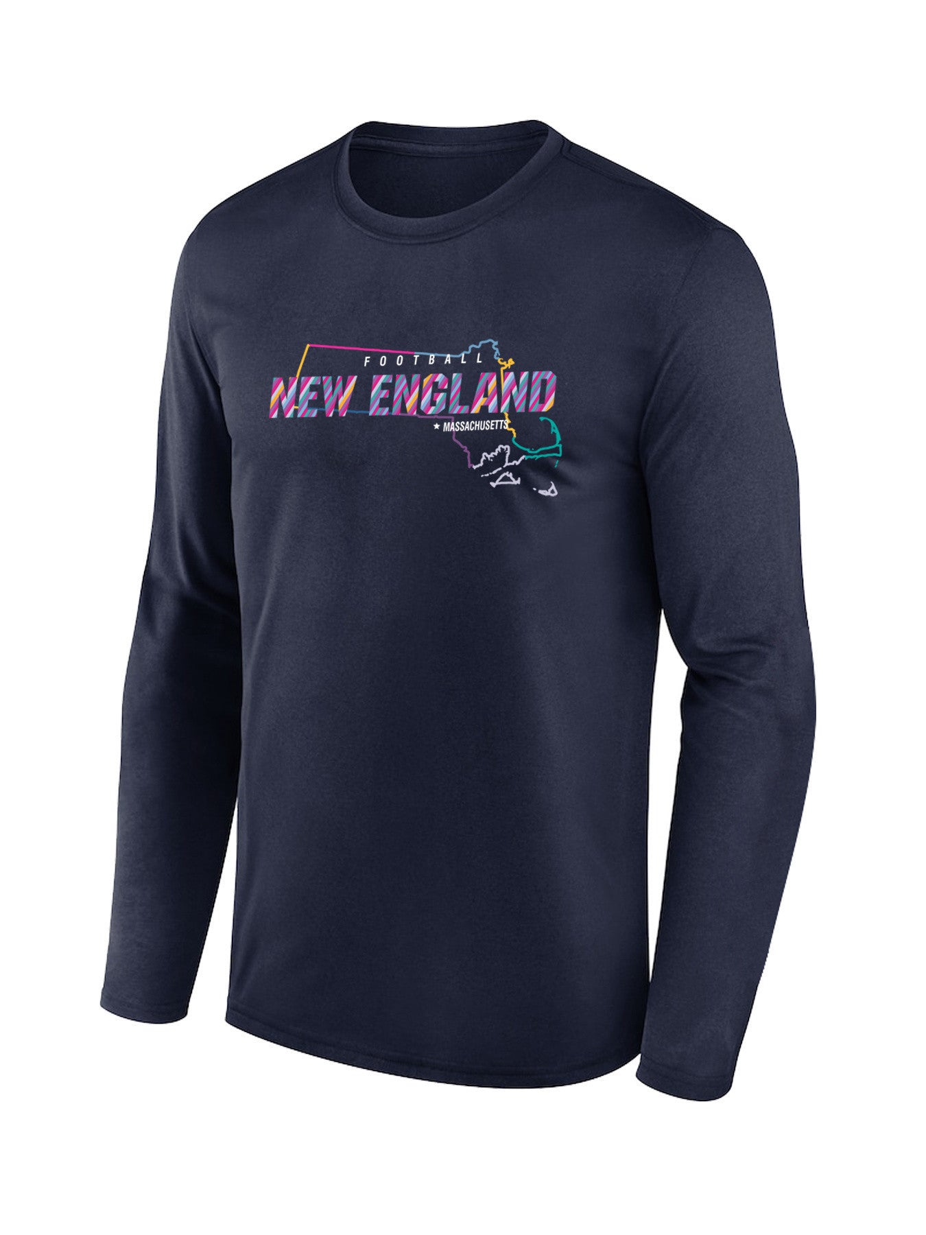 New England Patriots Long Sleeve T-Shirt – State Outline Print – Navy