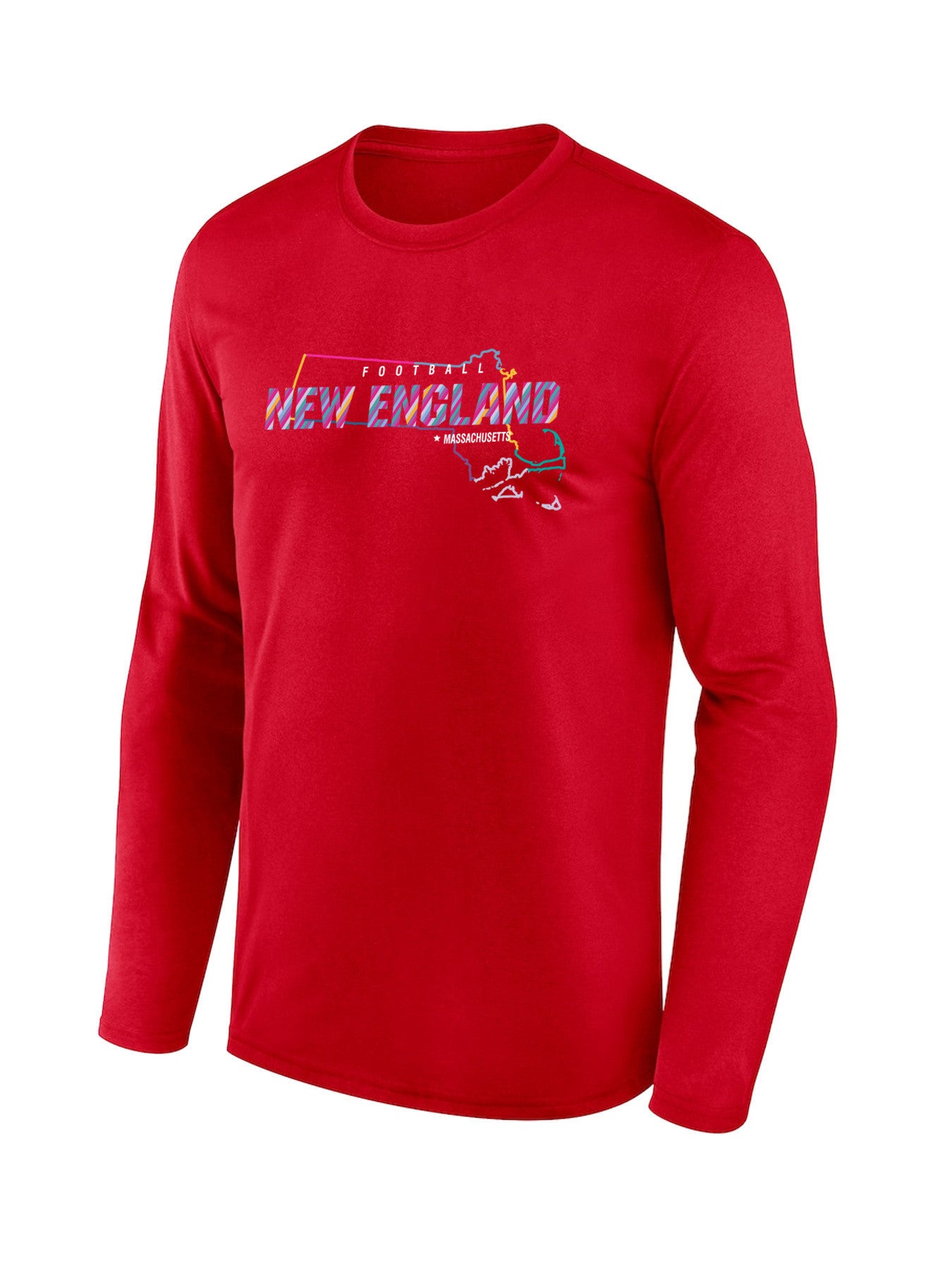 New England Patriots Long Sleeve T-Shirt – State Outline Print – Red