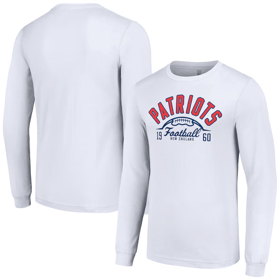 New England Patriots Long Sleeve T-Shirt – Founding Year Football Design - White