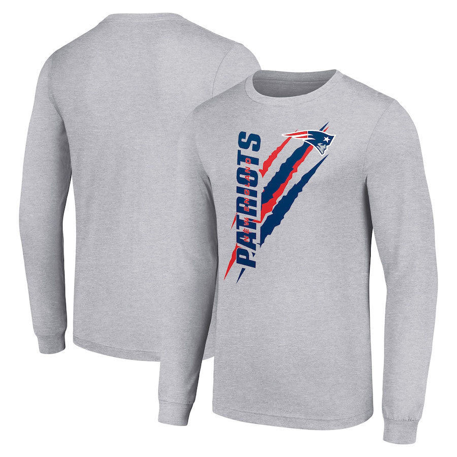 New England Patriots Long Sleeve T-Shirt – Team Scratch Logo – Gray