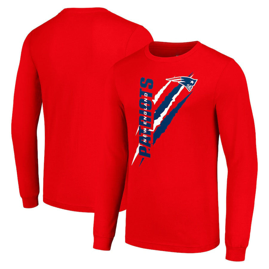 New England Patriots Long Sleeve T-Shirt – Team Scratch Logo – Red