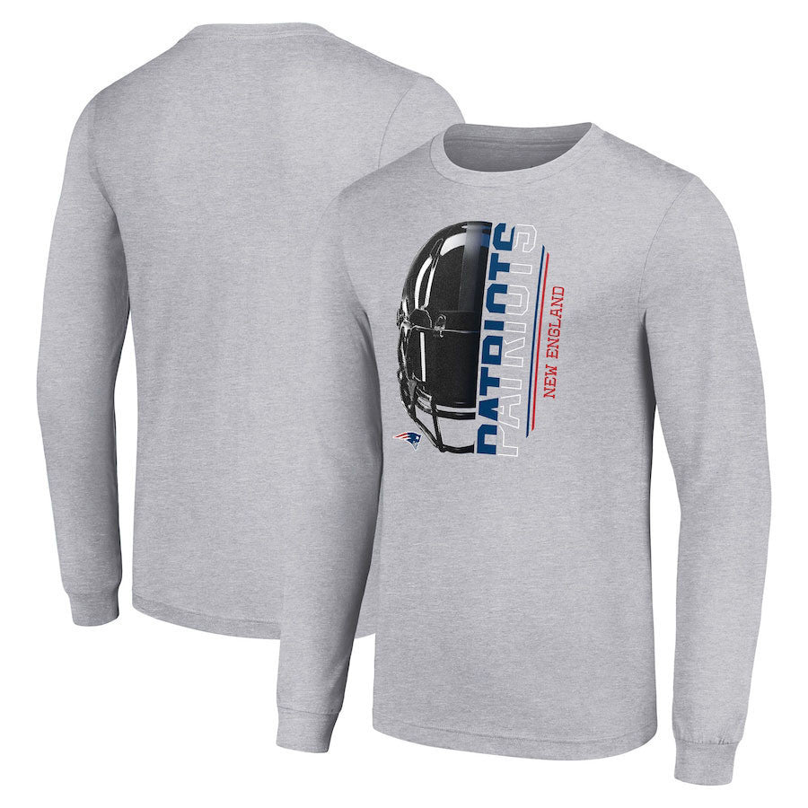 New England Patriots Gray Long Sleeve T-Shirt – Helmet Graphic Print