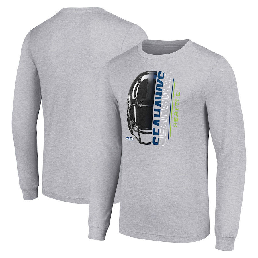 Seattle Seahawks Gray Long Sleeve T-Shirt – Helmet Graphic Print