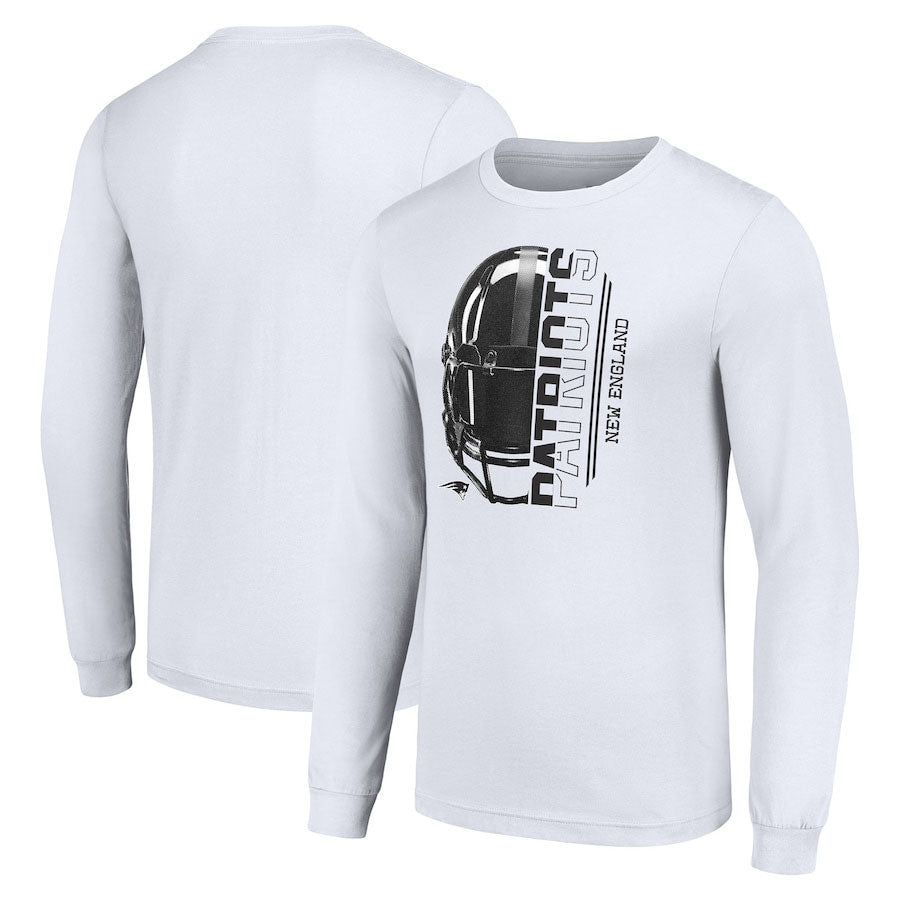 New England Patriots White Long Sleeve T-Shirt – Helmet Graphic Print