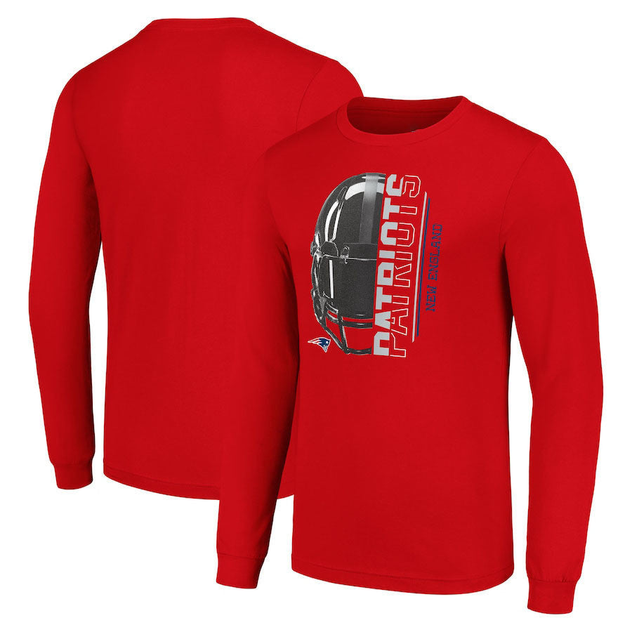 New England Patriots Red Long Sleeve T-Shirt – Helmet Graphic Print