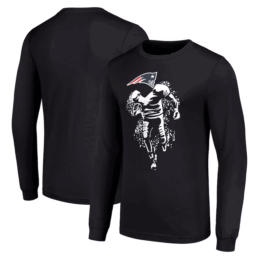 New England Patriots Long Sleeve T-Shirt Running Player Graphic - Black