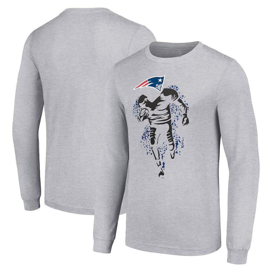 New England Patriots Long Sleeve T-Shirt Running Player Graphic - Sport Grey
