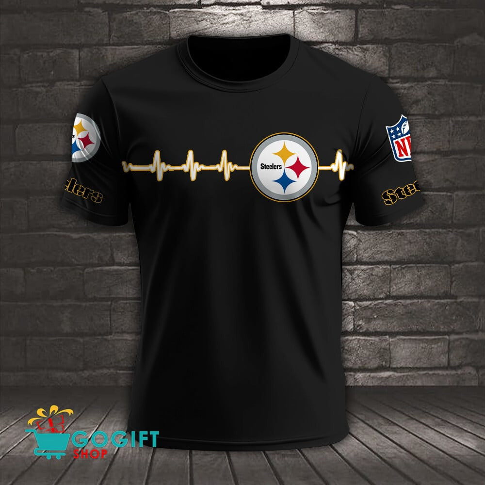 Pittsburgh Steelers Heart Beat Simple Style All Over Printed T-shirt