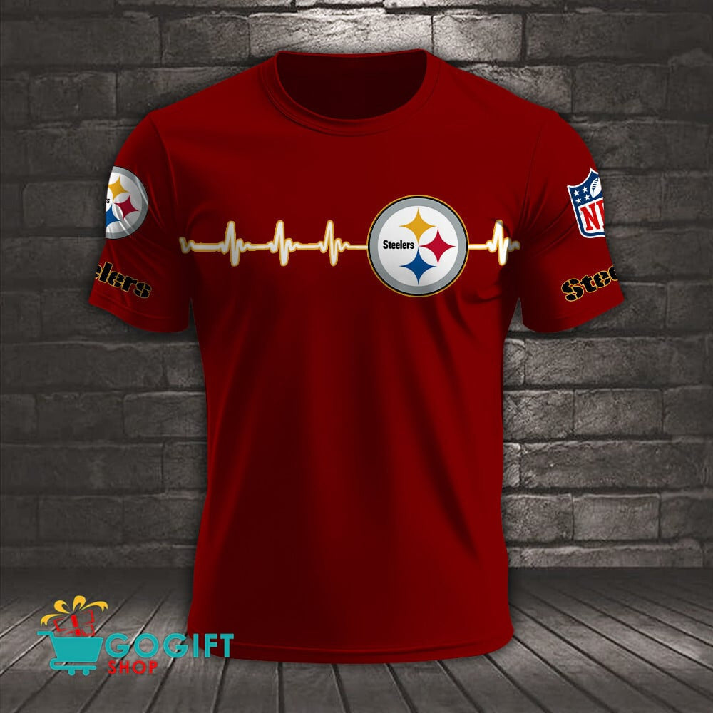 Pittsburgh Steelers Heart Beat Simple Style All Over Printed T-shirt