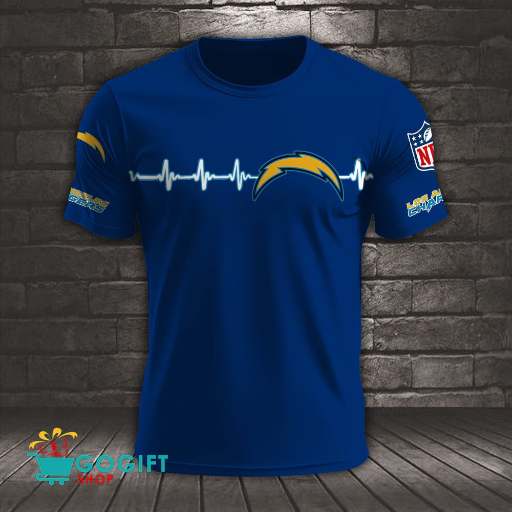 Los Angeles Chargers Heart Beat Simple Style All Over Printed T-shirt
