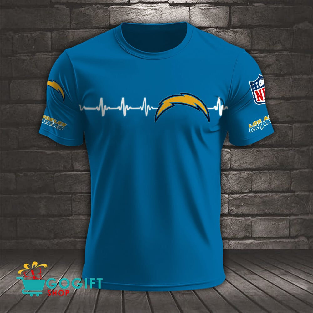 Los Angeles Chargers Heart Beat Simple Style All Over Printed T-shirt