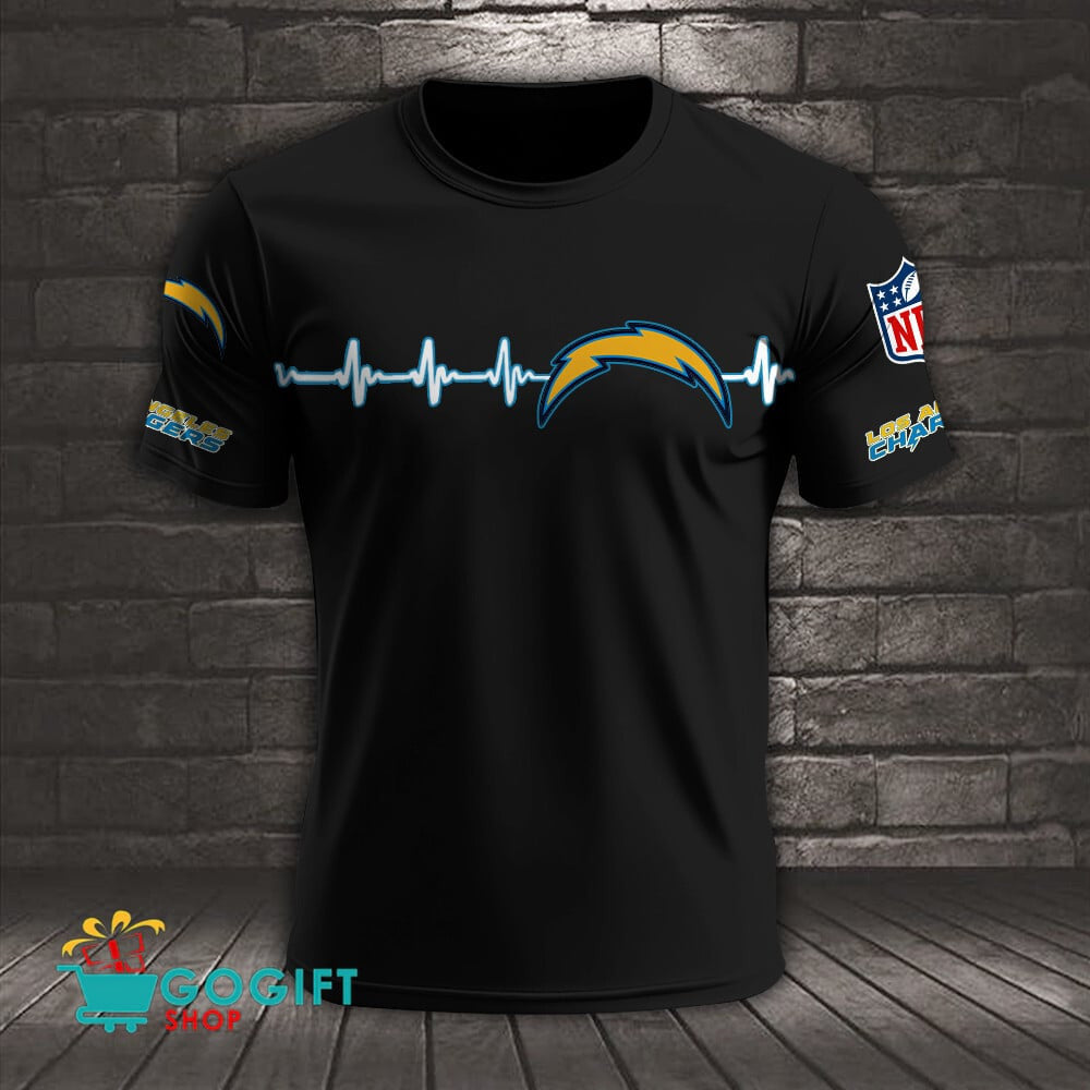Los Angeles Chargers Heart Beat Simple Style All Over Printed T-shirt