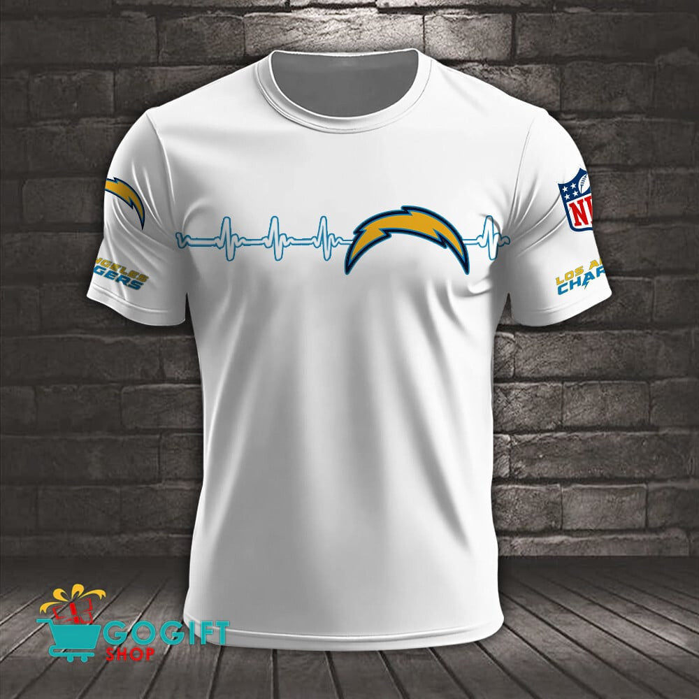Los Angeles Chargers Heart Beat Simple Style All Over Printed T-shirt