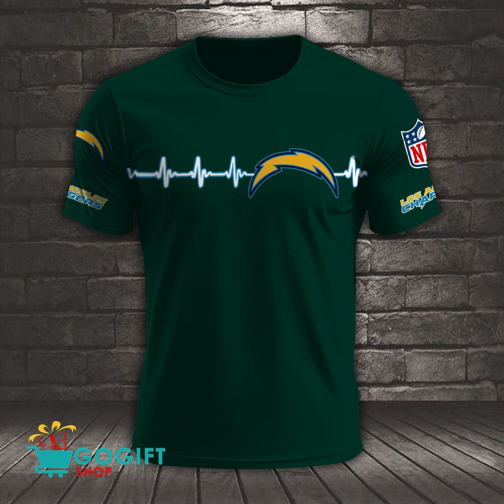 Los Angeles Chargers Heart Beat Simple Style All Over Printed T-shirt