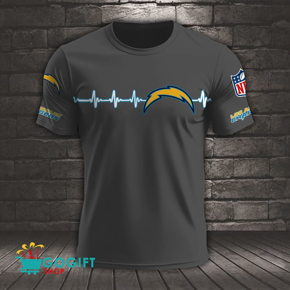 Los Angeles Chargers Heart Beat Simple Style All Over Printed T-shirt