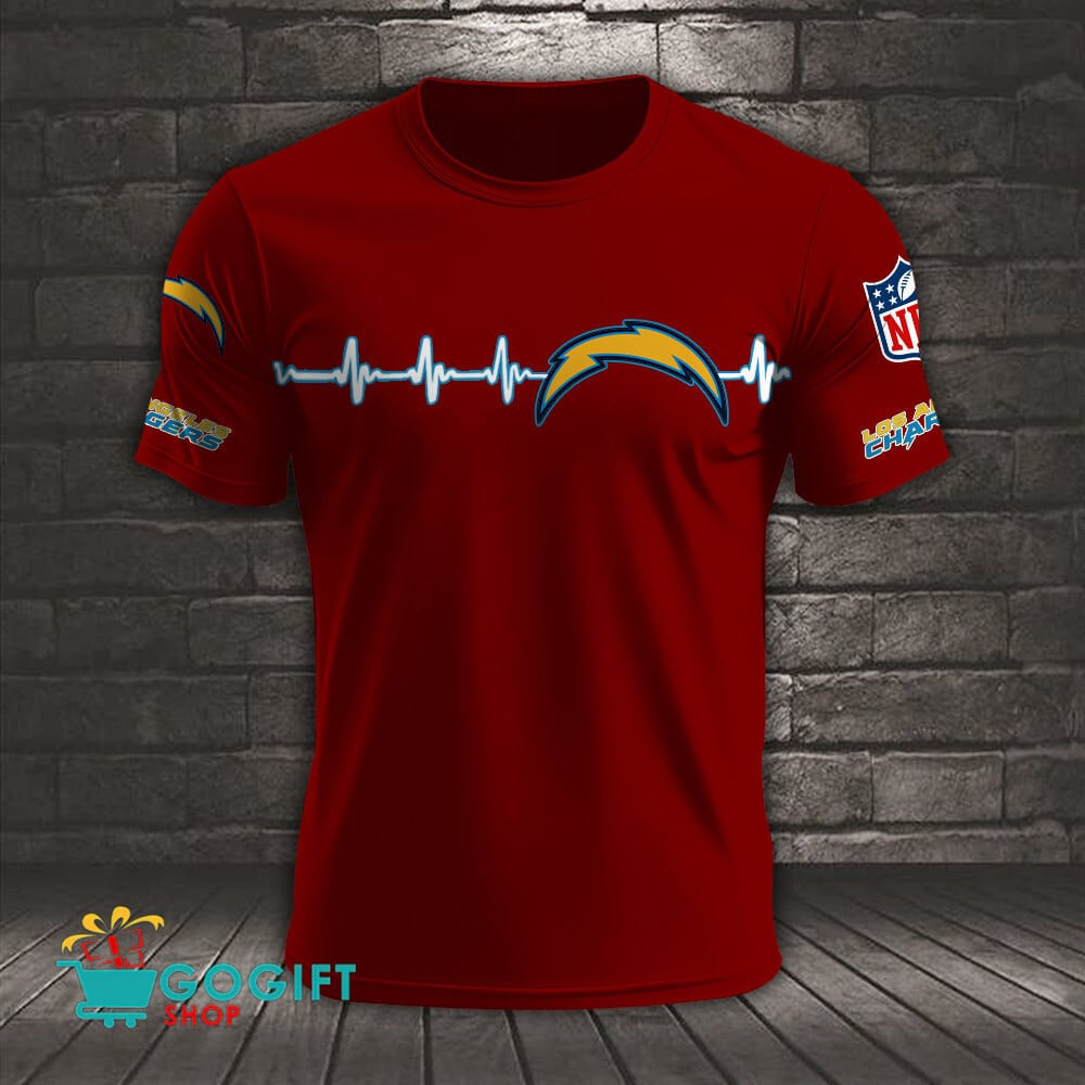 Los Angeles Chargers Heart Beat Simple Style All Over Printed T-shirt