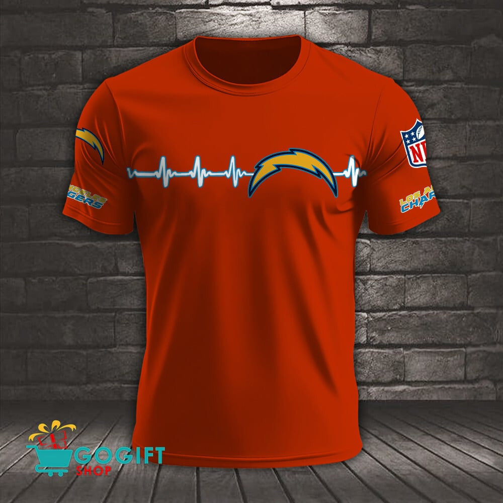 Los Angeles Chargers Heart Beat Simple Style All Over Printed T-shirt