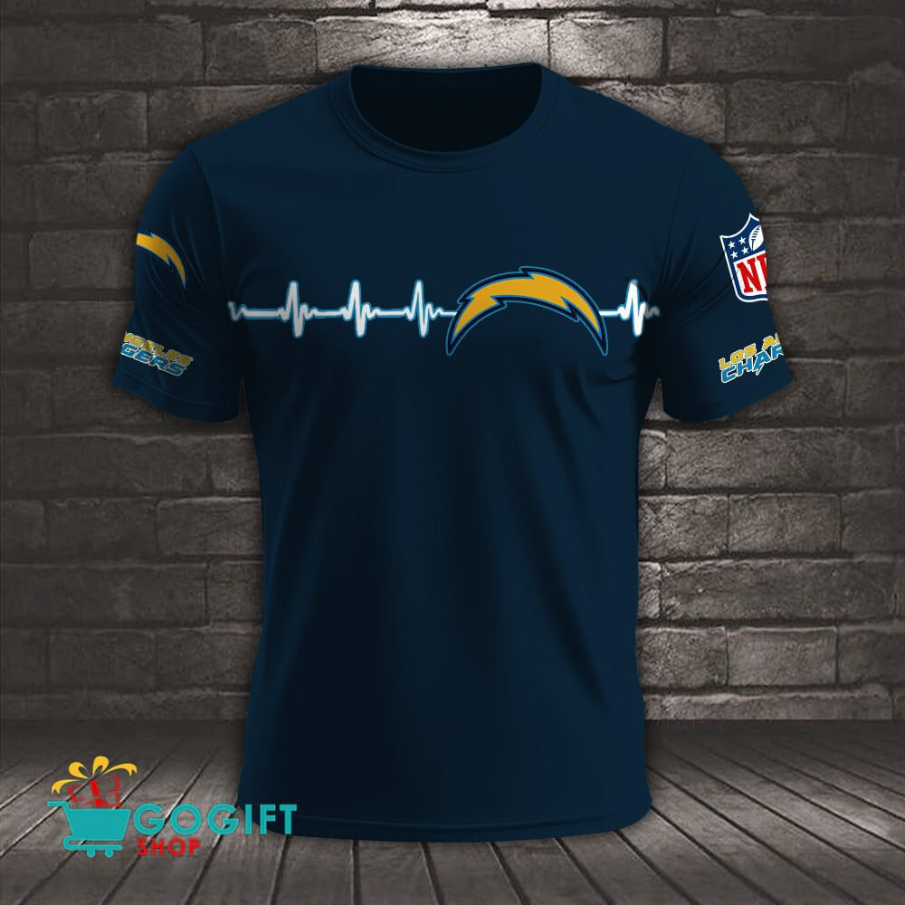 Los Angeles Chargers Heart Beat Simple Style All Over Printed T-shirt