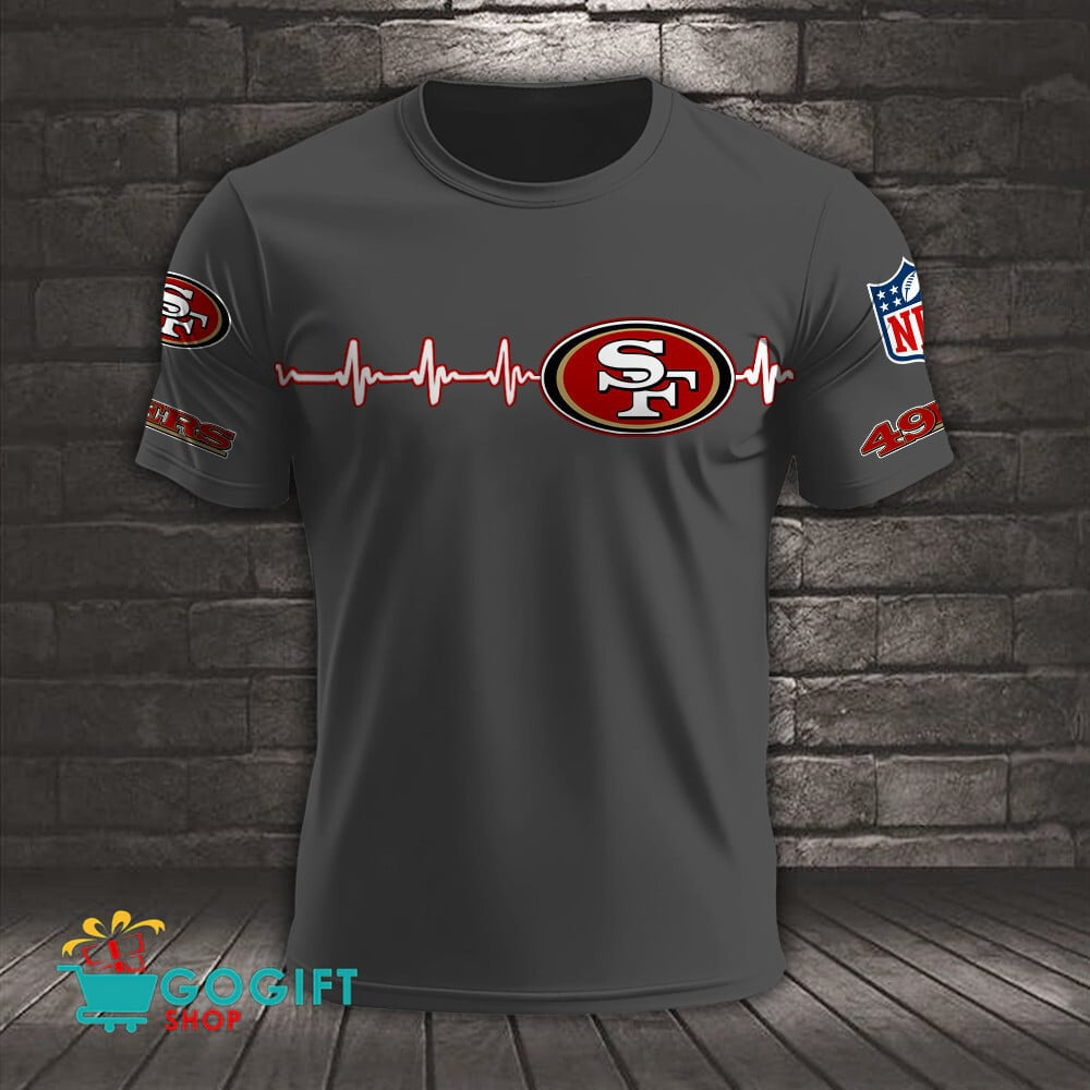 San Francisco 49ers Heart Beat Simple Style All Over Printed T-shirt