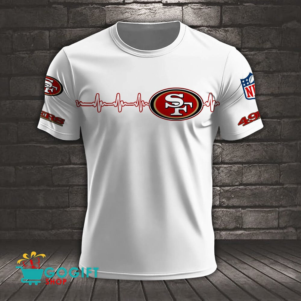 San Francisco 49ers Heart Beat Simple Style All Over Printed T-shirt