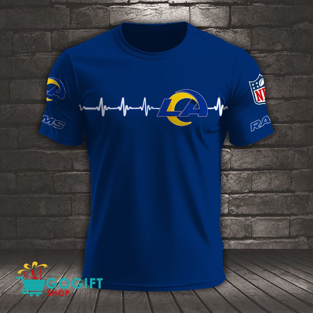 Los Angeles Rams Heart Beat Simple Style All Over Printed T-shirt