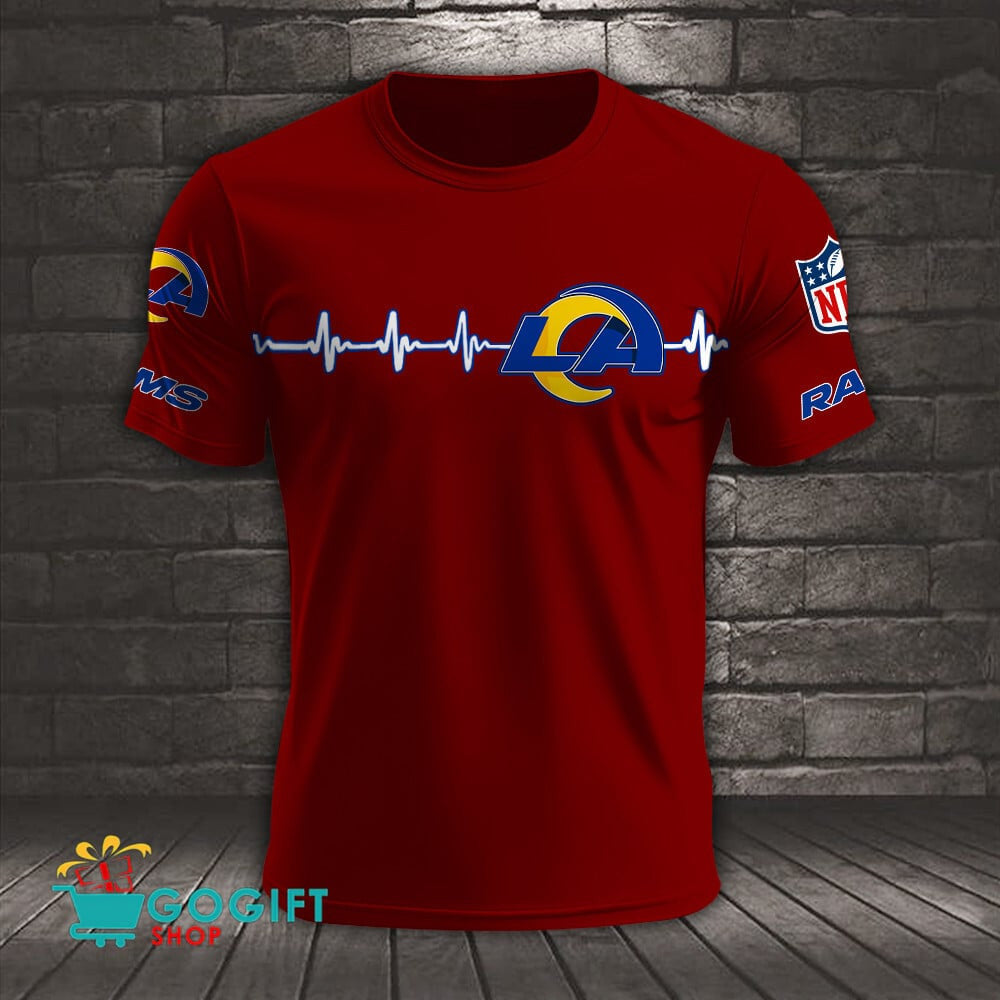 Los Angeles Rams Heart Beat Simple Style All Over Printed T-shirt
