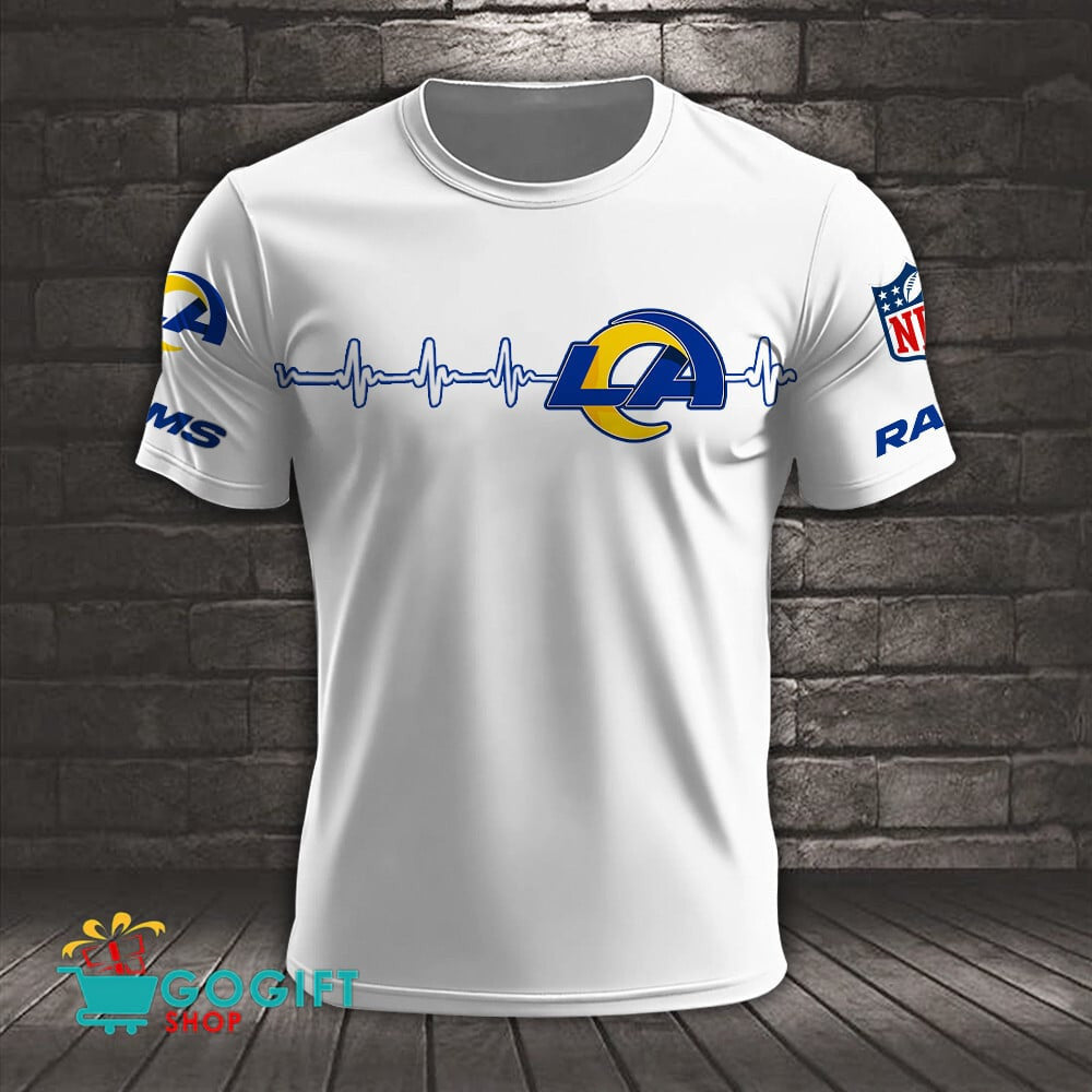 Los Angeles Rams Heart Beat Simple Style All Over Printed T-shirt