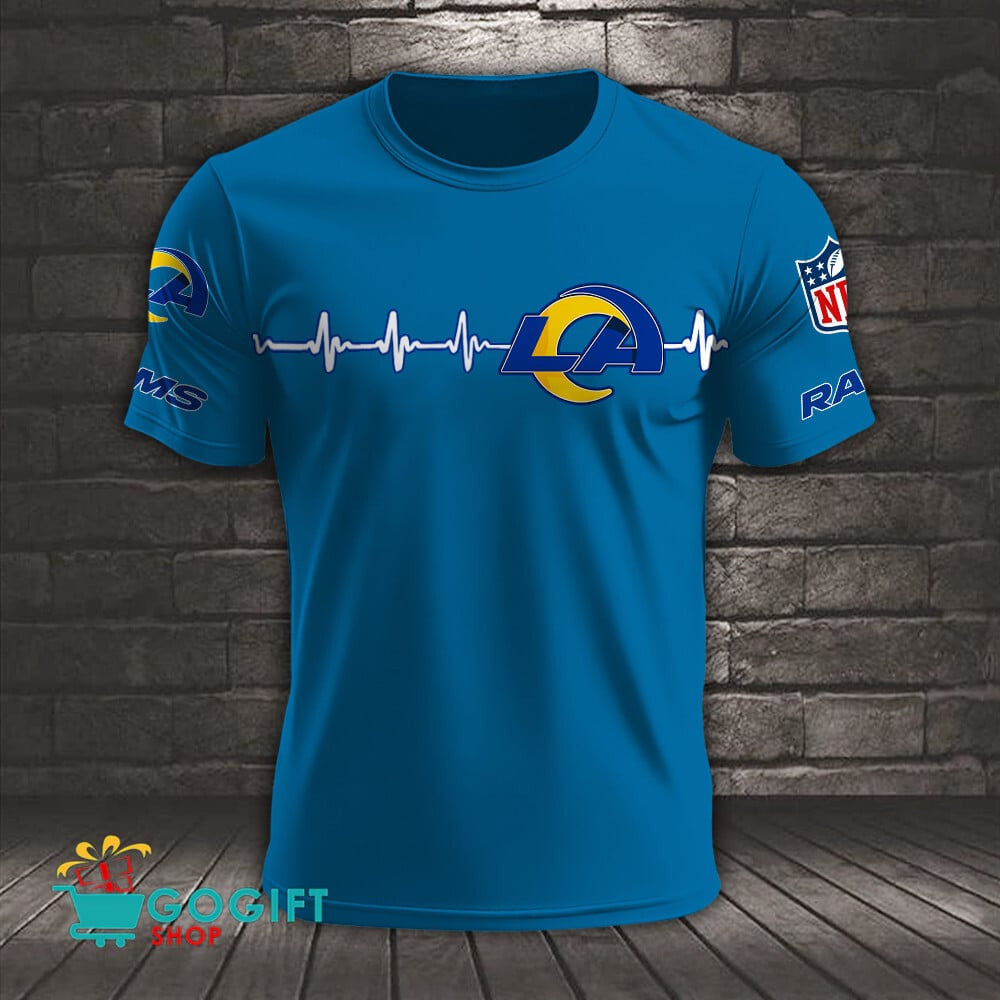 Los Angeles Rams Heart Beat Simple Style All Over Printed T-shirt