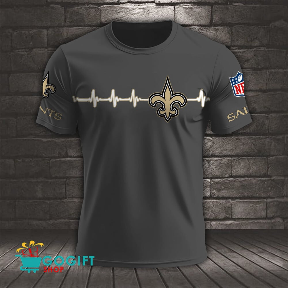 New Orleans Saints Heart Beat Simple Style All Over Printed T-shirt
