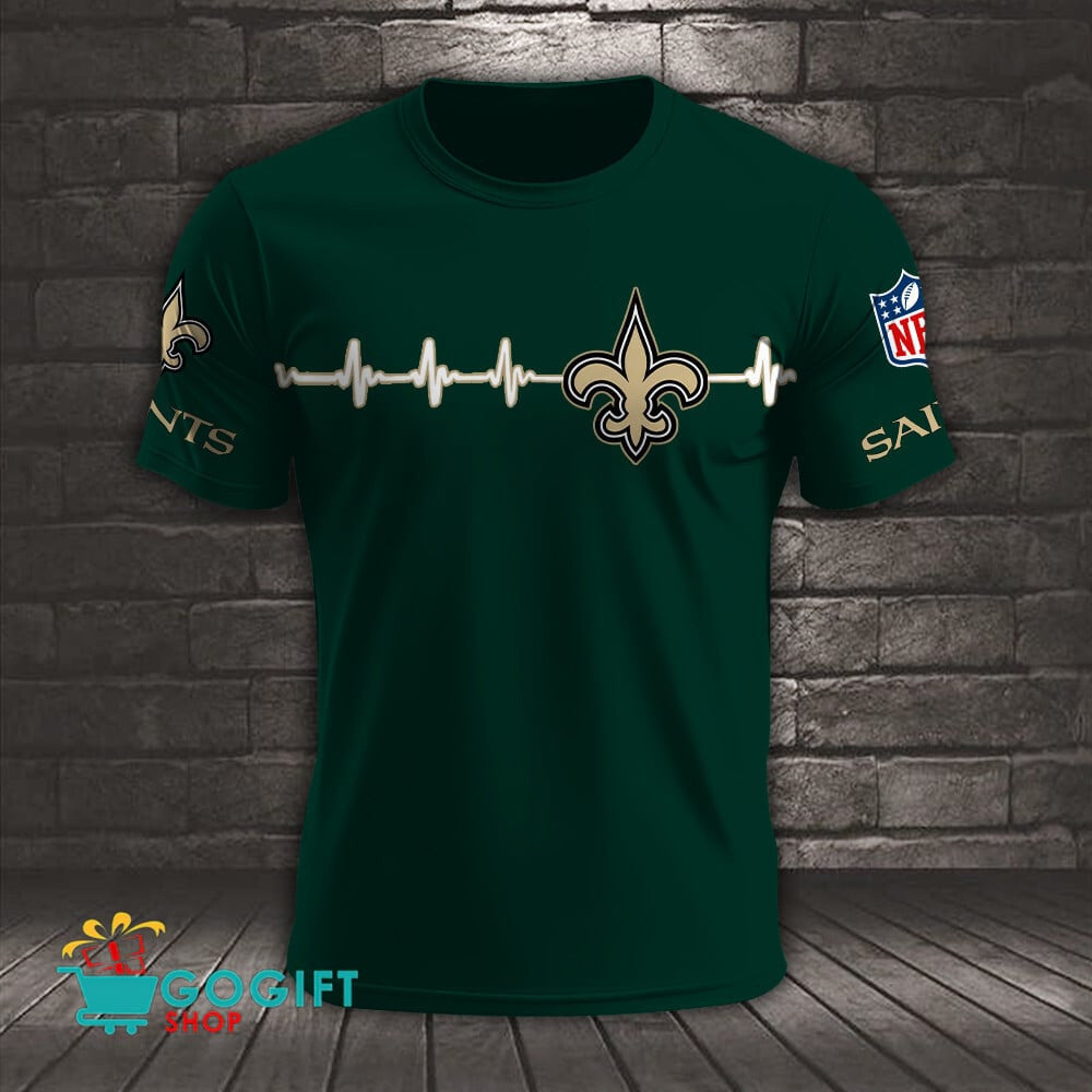 New Orleans Saints Heart Beat Simple Style All Over Printed T-shirt