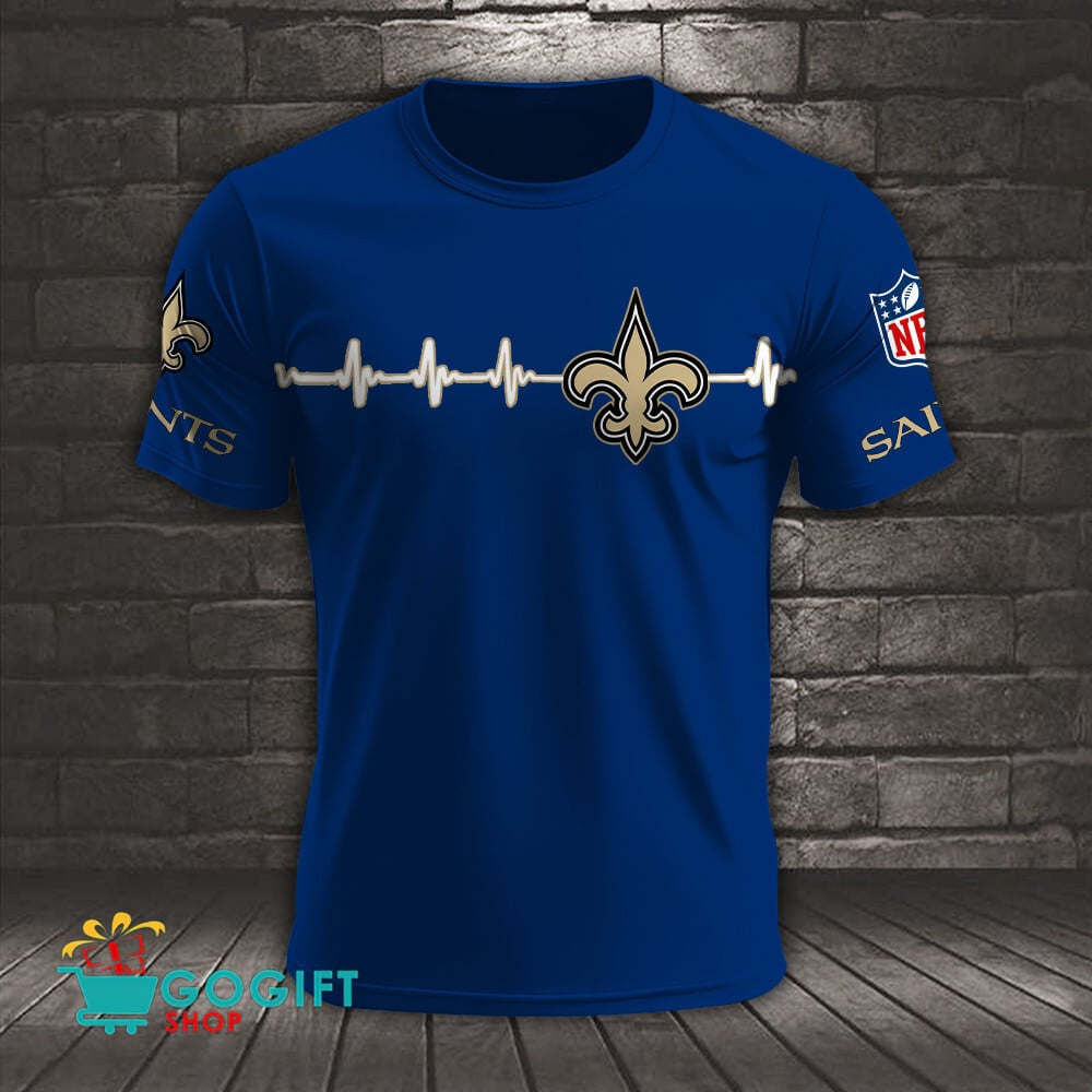 New Orleans Saints Heart Beat Simple Style All Over Printed T-shirt