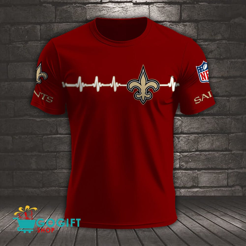 New Orleans Saints Heart Beat Simple Style All Over Printed T-shirt