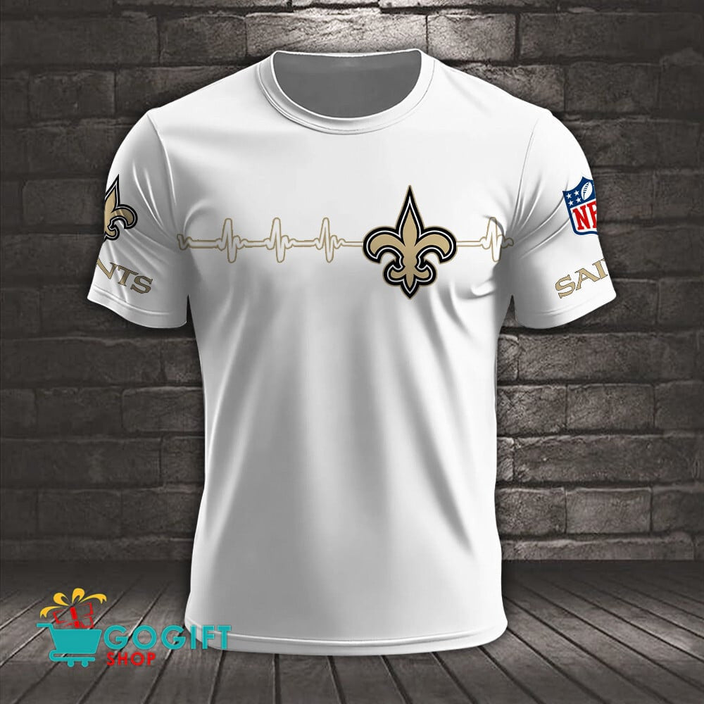 New Orleans Saints Heart Beat Simple Style All Over Printed T-shirt