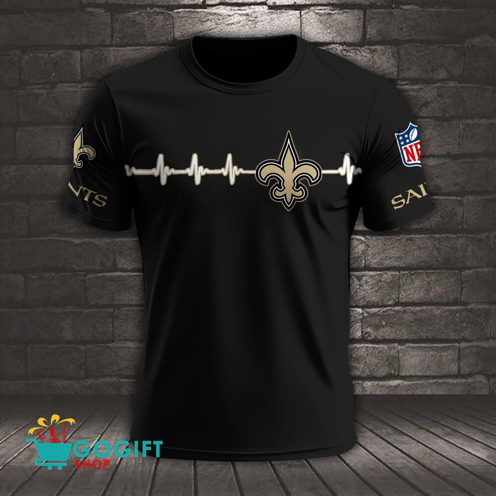 New Orleans Saints Heart Beat Simple Style All Over Printed T-shirt