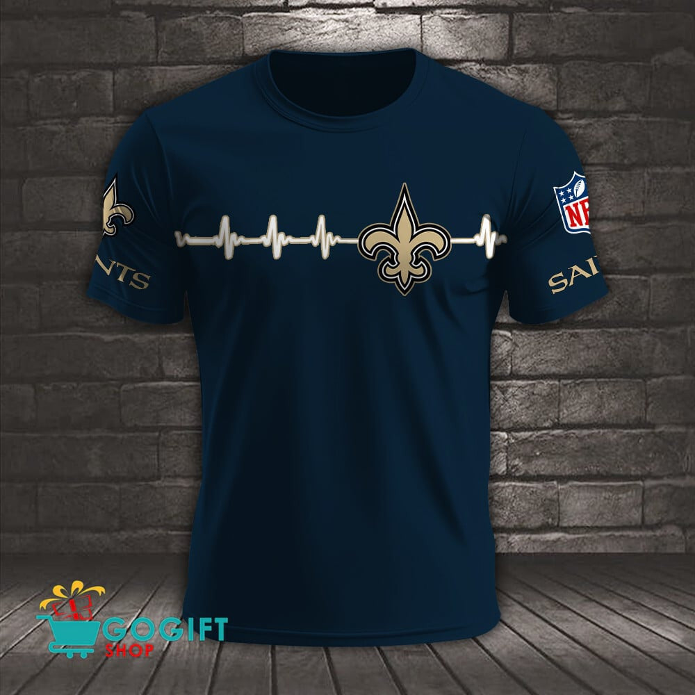 New Orleans Saints Heart Beat Simple Style All Over Printed T-shirt