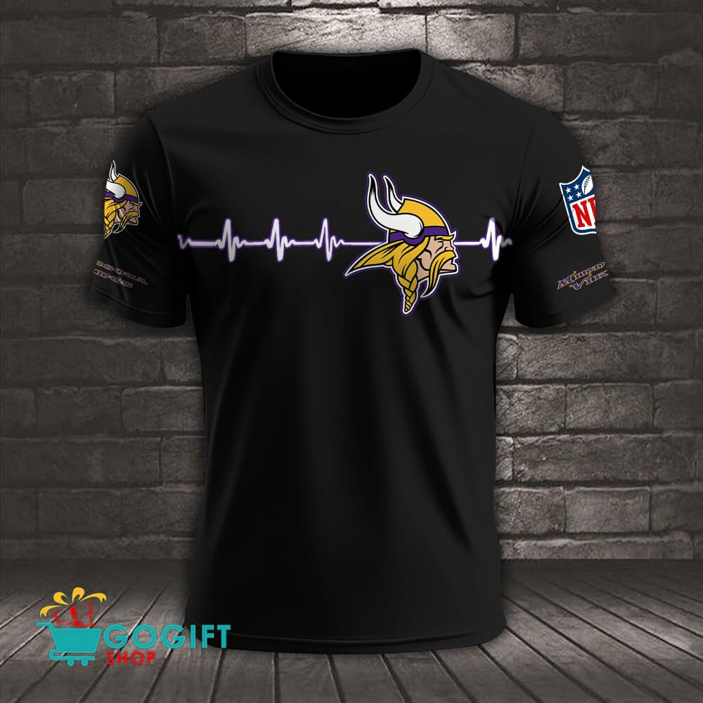 Minnesota Vikings Heart Beat Simple Style All Over Printed T-shirt